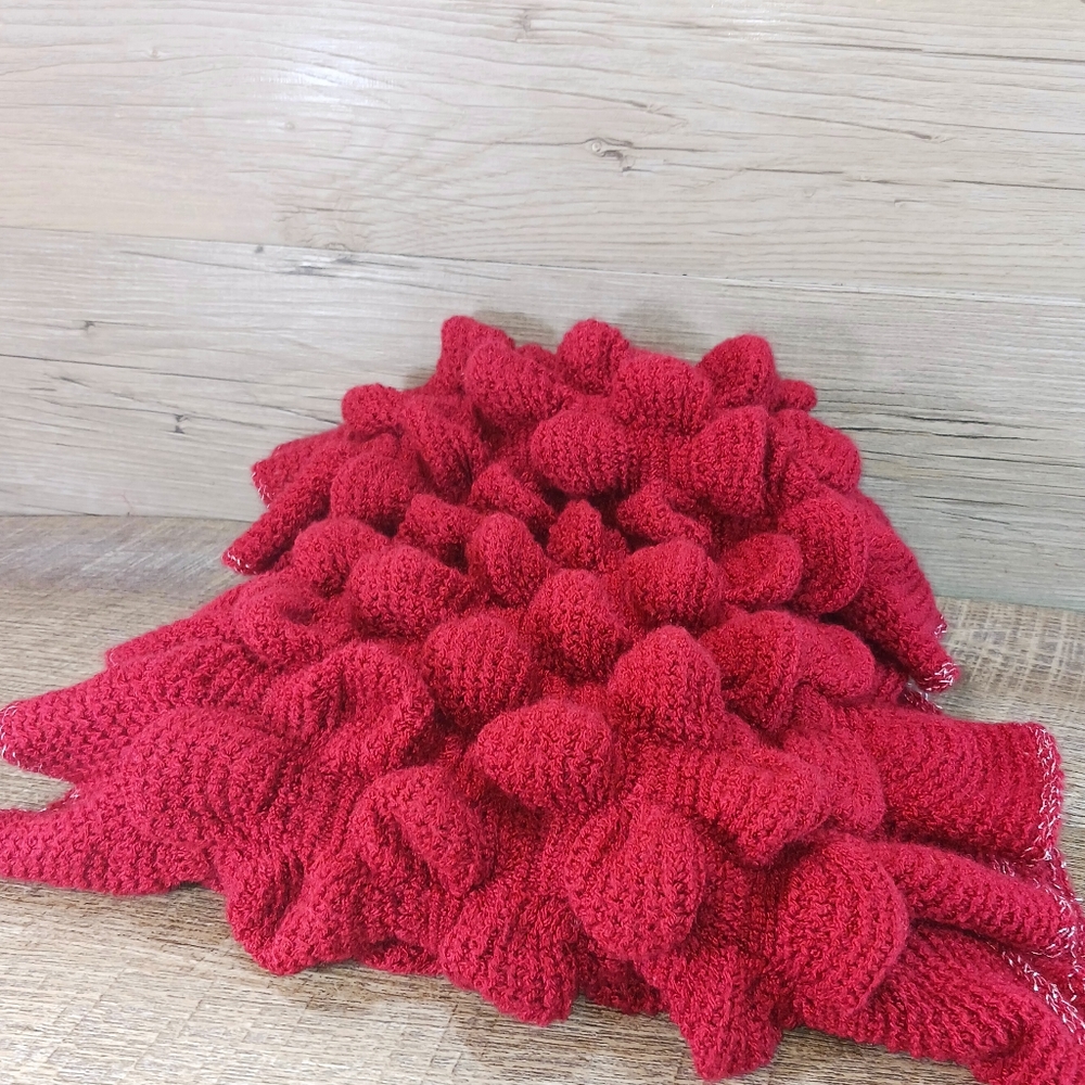 Knit Infinity Scarf Women's One Size Red Silver Metallic Ruffled Textured - Picture 4 of 6